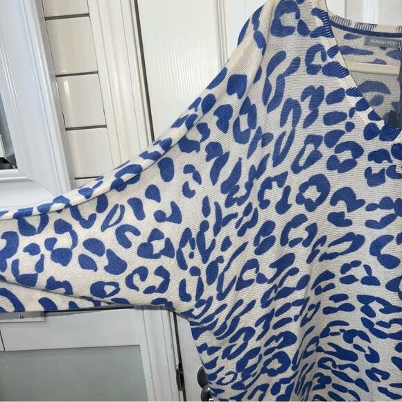 Hannah Rose 100% Cashmere Leopard print V-neck Dolman Sleeve Sweater size Lg - Picture 5 of 12